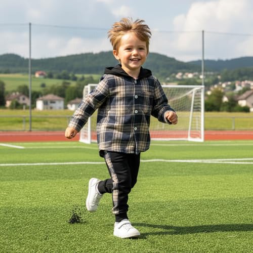Image of FOCUTEBB Toddler Baby Boys Clothes Plaid Shirt Tops Hoodied Long Sleeve Sweatsuit Pants Fall Winter Outfits 12M-6T