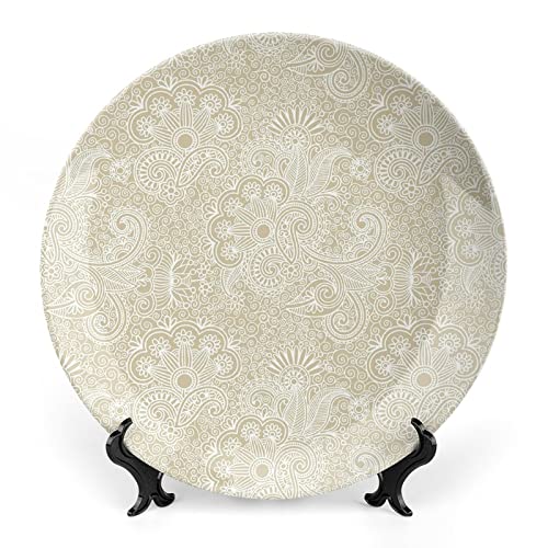 XISUNYA 6 Inch Decorative Plate, Henna Round Porcelain,Nature Inspired Curly