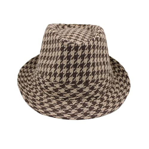 Unisex Classic Houndstooth Fedora Hat, Brown - Thumbnail 2