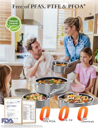 Image of DUXANO Ceramic Pots and Pans Set Non Stick, 2026 Upgraded Hybrid Frypan, 1.5&2 QT Saucepans with Lid, Oil-less Cooking, PFAS Free Non Toxic, Induction Ready,Oven&Dishwasher Safe,Removable Handle,12PC