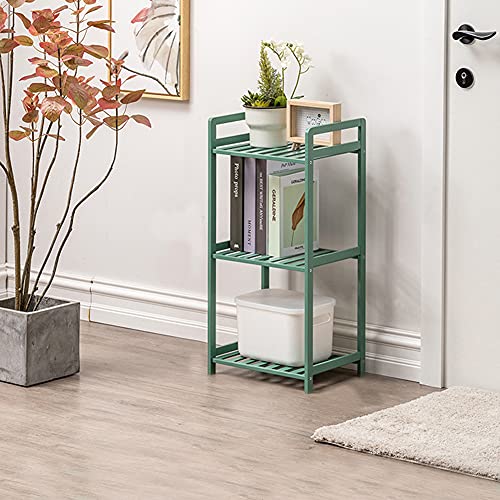Iotxy Adjustable Multifunctional Shelving Unit - Small 3-Tier Bamboo Freestanding Shelf, Bathroom Towel Storage Shelves, Kitchen Organizer, Entryway Shoe Rack, Living Room Open Bookshelf, Light Green #TOP3