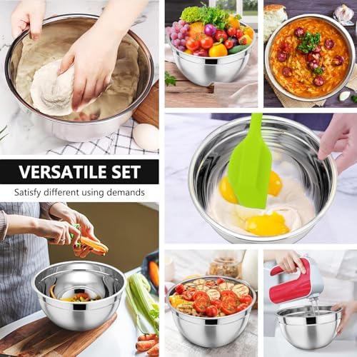 P&P CHEF Mixing Bowl with Lid Set of 7, Stainless Steel Nesting Salad Bowls for Cooking Serving Prepping, Clear Lids & Stackable Design, Size 4.6, 3.5, 3, 2, 1.5, 1, 0.7 Qt - Black - Thumbnail 5