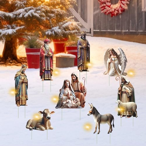 SPERMUOY Weihnachtskrippe Outdoor,8erWeihnachtsdeko Gartenstecker...