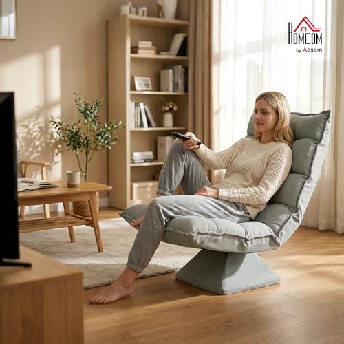 Poltrona Relax Girevole 360° con Schienale Regolabile in 5 Posizioni, Poltrona da Terra con Seduta Ampia Imbottita Spessa in Microfibra Effetto Velluto, per Soggiorno Lettura, Grigio Chiaro - Sedia gaming - Immagine 1