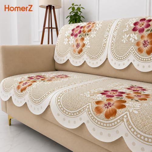 Image of Homerz Premium 'Surya Series' Sofa Cover | Stylish Sofa Protector | Net Fabric | Anti-Stain & Washable Slip Cover Exact Size Antislip (Exclusive Yellow, 5 (3+1+1) Seater, Seat Cover with Backrest)