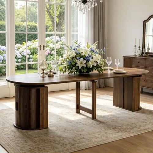 Image of 47in-118 in Extendable Dining Table for 4-12, Oval Expandable Kitchen Table