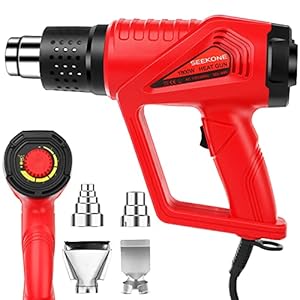 Heat Gun, SEEKONE 1800W Heavy Duty Hot Air Gun Kit Variable Temperature Control with 2-Temp Settings 122℉~1202℉, 4…