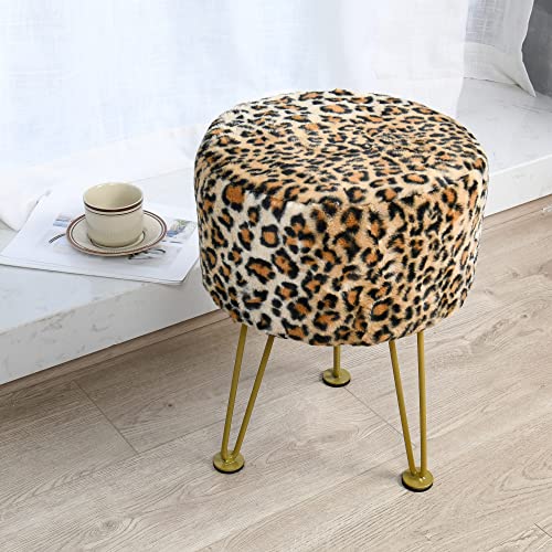 Leopard-Print-Round-Faux-Fur-Ottoman-Soft-Fuzzy-Entryway-Bench-Seat-13x13x17-Sturdy-Accent-Coffee-Table-for-Living-Room-Makeup-Vanity-Stool-with-Golden-Legs-for-Bedroom-Closet-Foot-Rest Leopard Print Round Faux Fur Ottoman Soft Fuzzy Entryway Bench Seat 13x13x17 Sturdy Accent Coffee Table for Living Room Makeup Vanity Stool with Golden Legs for Bedroom Closet Foot Rest