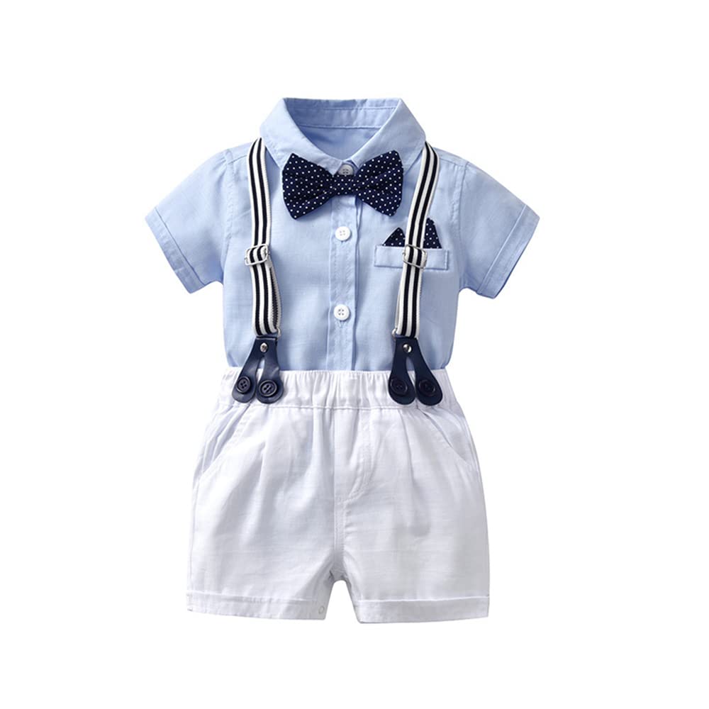 Gajaous Baby Jungen Gentleman Anzüge, Kinder Kurzarm Bowtie Shirt Strampler + Hosenträger Shorts Overalls Festliche Taufe Hochzeit Gentleman Shorts Set