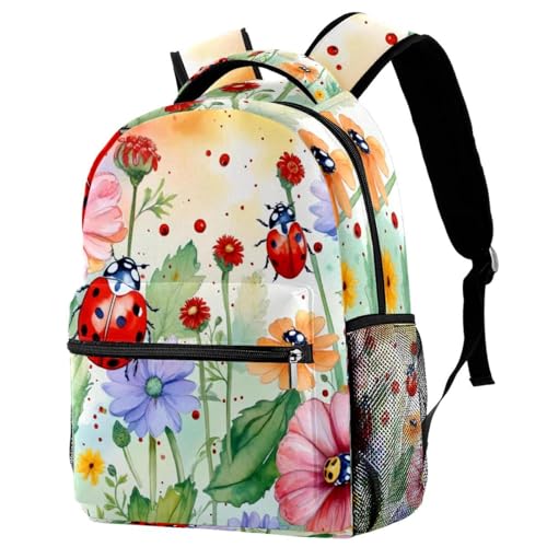 Sac à dos de voyage fleurs et coccinelles pour sorties scolaires des enfants