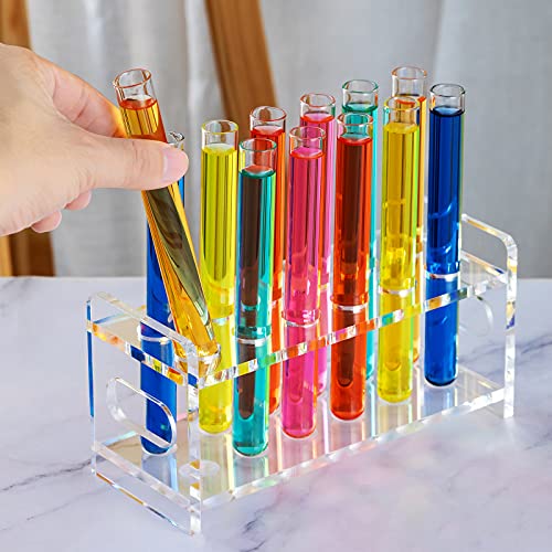 Ackers Science 12Pcs 16×150mm(23ml) Glass Test Tubes with Cork Stoppers|1 Rack of Acrylic Material