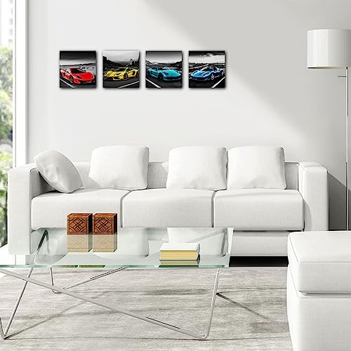 Tbt TBT316 Wall Decor For Bedroom Car Wall Art 4Pc Sports Car Canvas Wall Art Framed Colorful Supercar Painting Picture Racing Car Garage Wall Decor Modern Canvas Prints thumb #2