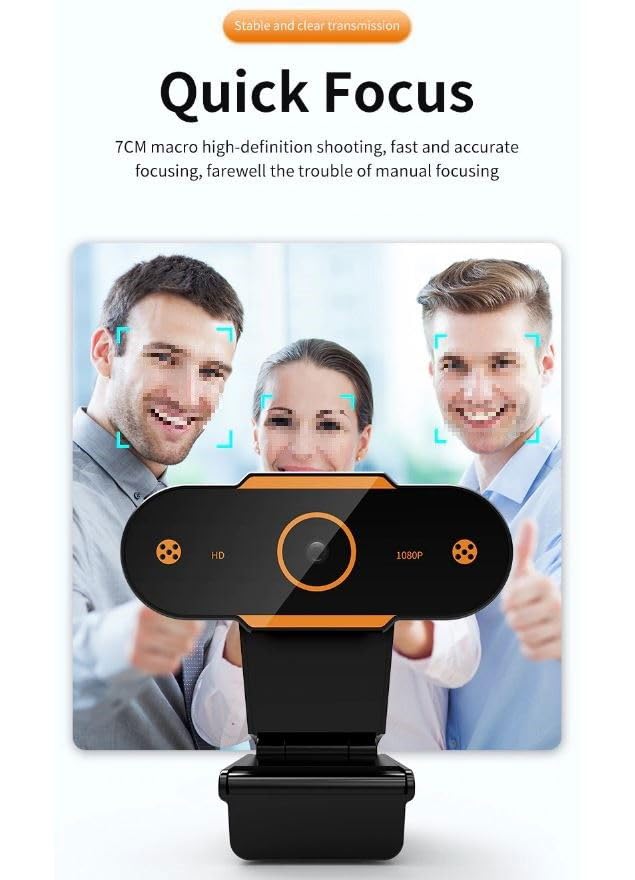Webcam 1920x1080p avec autofocus rapide et micro pour ordinateur