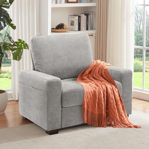 Image of Ihanherry 39 Inch Sofa Single with Side Pocket, Comfy Modern 1-Seat Sofa for Living Room & Bedroom, Removable Medium Firm Sofa Cushion, Breathable Chenille Fabric, Grey