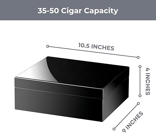 Miniatura 5 de Woodronic Caja de humidor de puros con accesorios de puros para 35-50 puros, kit de inicio de cigarros con medidor de higrómetro y humidificador,