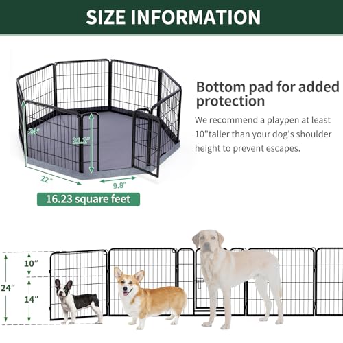 Image of PETIME Dog Playpen,Metal Exercise Puppy Pen Heavy Duty Kennels Yard Fence Indoor /Outdoor 22 inch W x 24 inch H 8 Panels Dog Cage with Octagon Bottom Pad