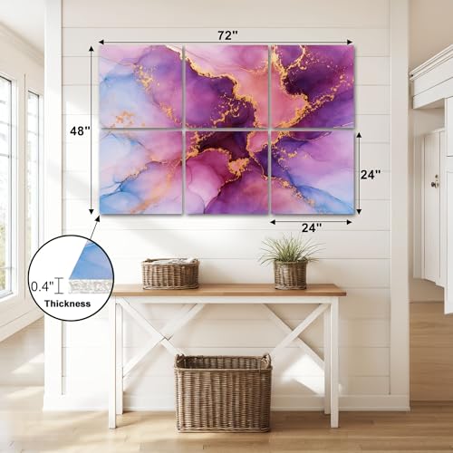 Paneles Acústicos Decorativos Auto Adhesivos LAMOONHOME Paquete de 6 Paneles Absorbentes de Sonido 72x48 Pulgadas Textura Abstracta Alcohol Tinta Dorado y Morado miniatura 2