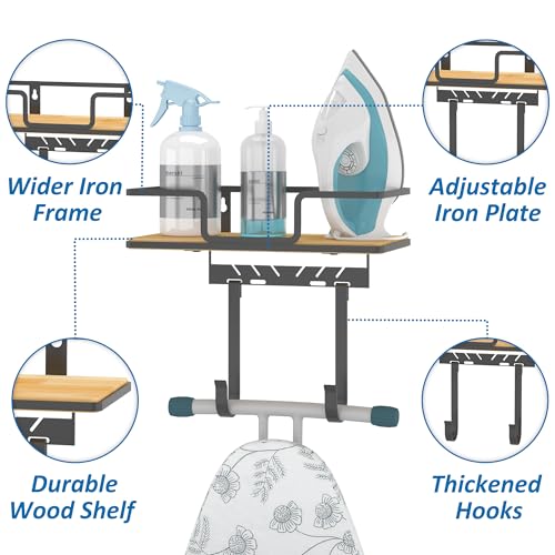 Image of efluky Ironing Board Hanger with Removable Hooks, Ironing Board Holder Wall Mount for T /Y Type, 12.59 inch L x 5.9 inch W x 2.36 inch H, Black