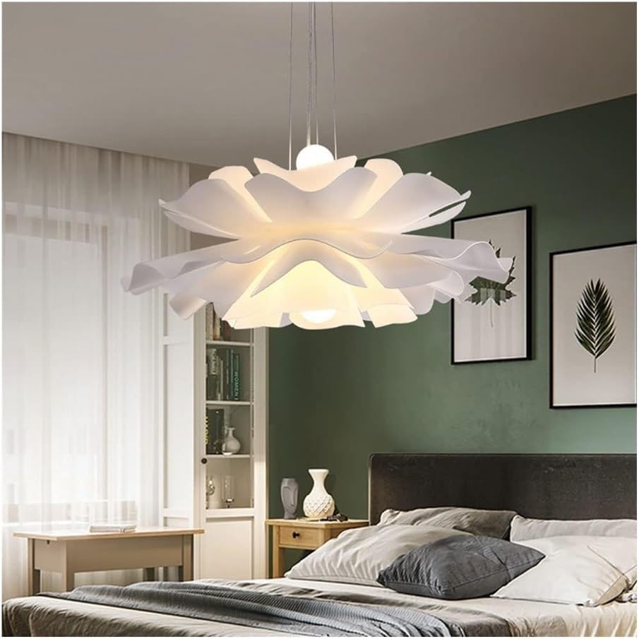 Lampa wisząca z płatkami Nordic Fashion, osobowość twórcza sklep odzieżowy lampa wisząca, biała prosta lampa wisząca E27, żyrandol do salonu w sypialni, jadalni, jeden kolor, 15,7 cala