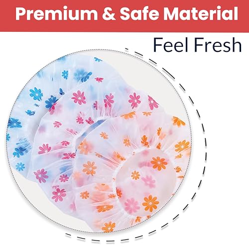 Image of TEMPERIA (3 Pcs) Shower Cap for Women & Men - Reusable, Hair Mask Head Cover Bathing Caps - Waterproof, Elastic Free-Size - for Spa, Salon & Bathroom - Lightweight & Comfortable (Random Colors)