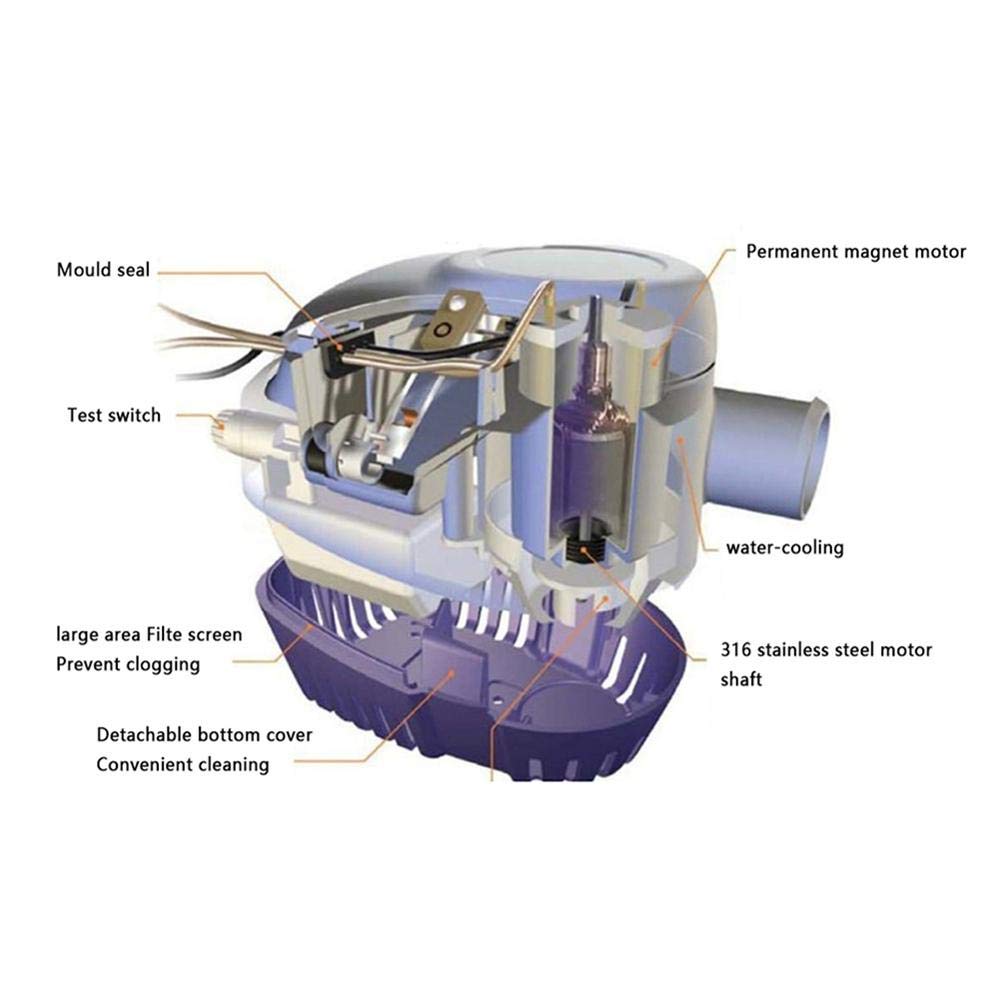ZTBH Pompe idrauliche elettriche Pompa dell'Acqua di sentina sommergibile Automatica della Barca, 1 2V 1100GPH. Auto con Interruttore Float Pompe dell'Acqua e Accessori