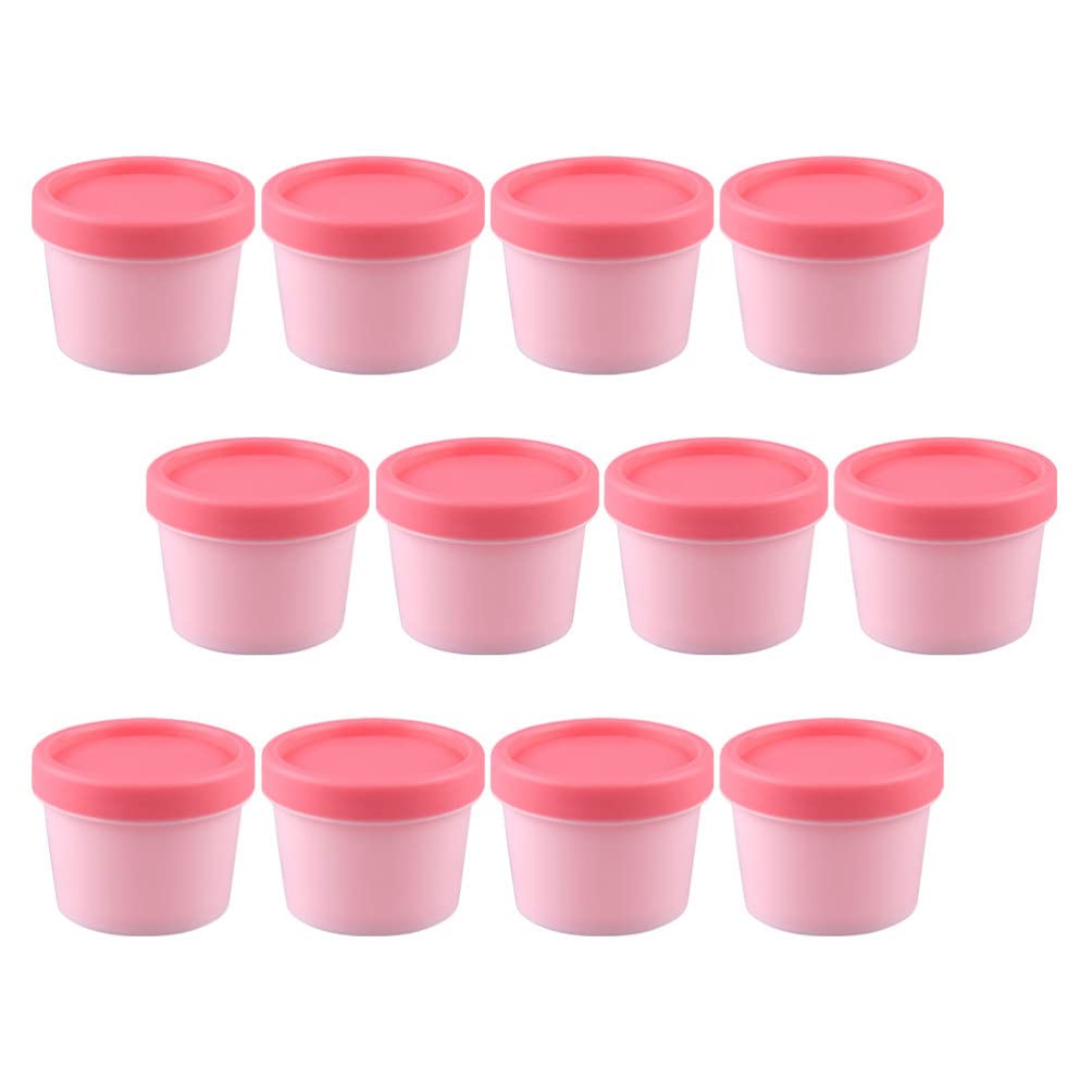 12Pcs Ice Cream Containers 100g Freezer Storage Tubs with Lids Reusable Small Ice Cream Tubs Silicone Freezer Food Storage Containers for Home Kitchen (Pink)