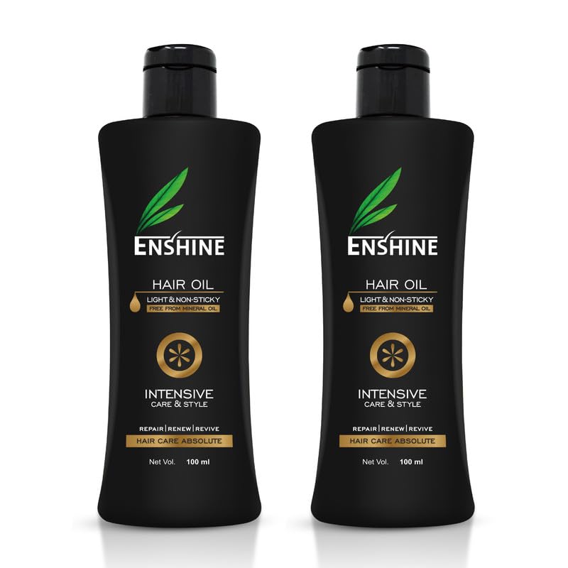 Enshine Ayurvedic Oil | Blend of 21 Herbal Oils | Reduces Hair Fall, Dandruff & Promotes Growth | For Thicker, Smoother & Longer Hair | Nourishes Chemically Treated Hair | Supreme Protection | Non-Sticky & Paraben-Free Pack of 2 (100ml each)