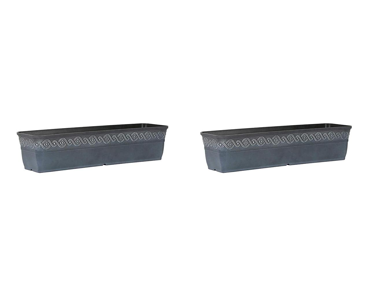 Classic Home and Garden Corinthian Resin Flower Pot Rectangle Planter, Storm Blue, 18", 2 Pack