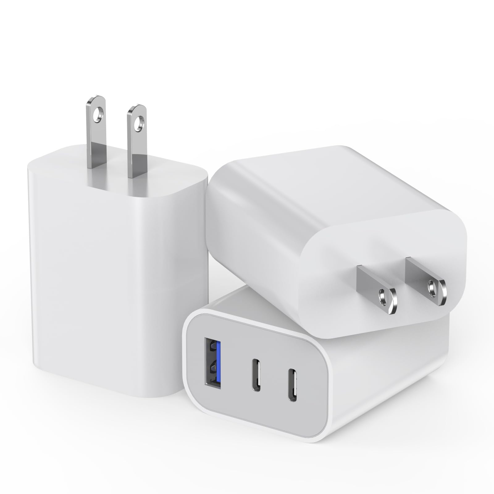 [Paquete de 3] iPhone 16 15 Bloque de cargador rápido de 35 W 3 puertos USB rápido C Bloque de cargador multipuerto de doble puerto PD+QC enchufe de pared compatible con iPhone 16/16 Pro/16 Pro Max/16