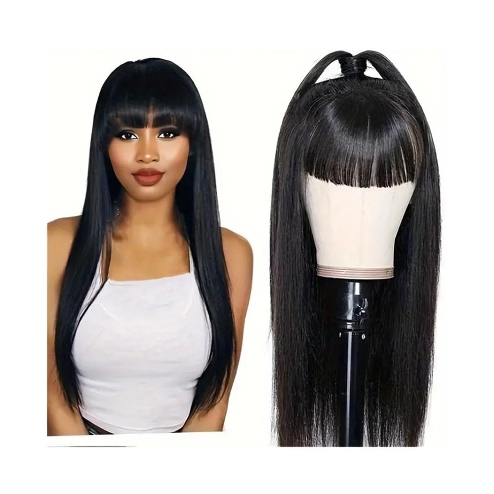 Realistyczne peruki Peruka długa prosta z grzywką brazylijska 100% ludzkich włosów peruki dla kobiet Fryzura damska(8 inch Bob wig)