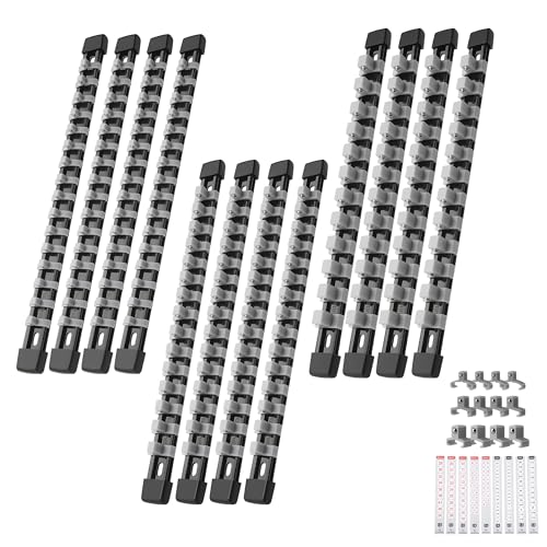 Image of Reniteco 12-Piece Socket Organizer Set - 1 /4-Inch x 64 Clips, 3 /8-Inch x 60 Clips, 1 /2-Inch x 48 Clips, Heavy Duty ABS Socket Holder, Premium Quality Socket Clip Rail Holder for Tool Box Drawer