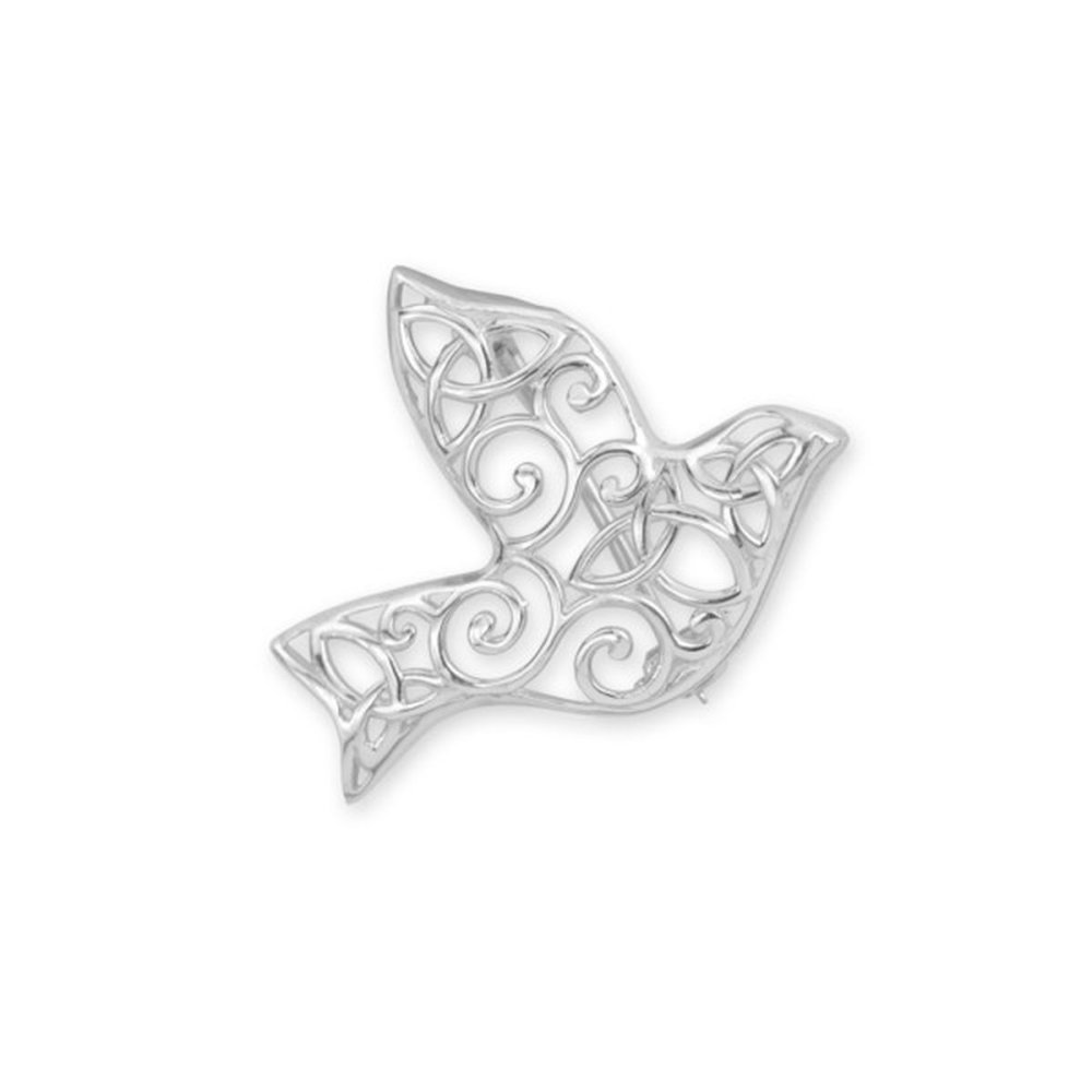 Hamilton & Young925 Sterling Silver Precious Metal Traditional Celtic Holy Trinity Eternity Knotwork And Iona Abbey Dove Design Pin Clasp Garment Clothes Fibulae Brooch