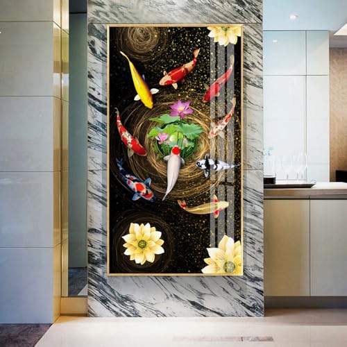 Pintura de diamante 5D de loto y pez koi para relajación y arte en adultos