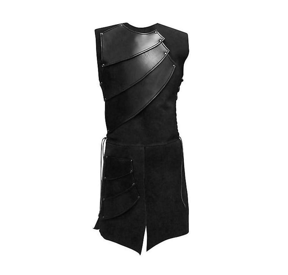 Oneforus Men's Black Medieval Costume Adult Knight Costume Sleeveless Vest Leather Stitching Tunic For Halloween Carnival Festival Party