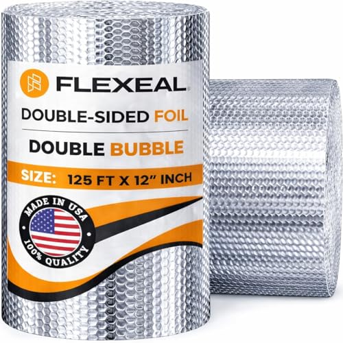 Double Sided Reflective Foil Bubble Insulation Roll Radiant Barrier Aluminum Thermal Insulation Heat & Moisture Resistant Double Bubble Wrap for Attic Garage Roof Walls (125 ft x 12 in)