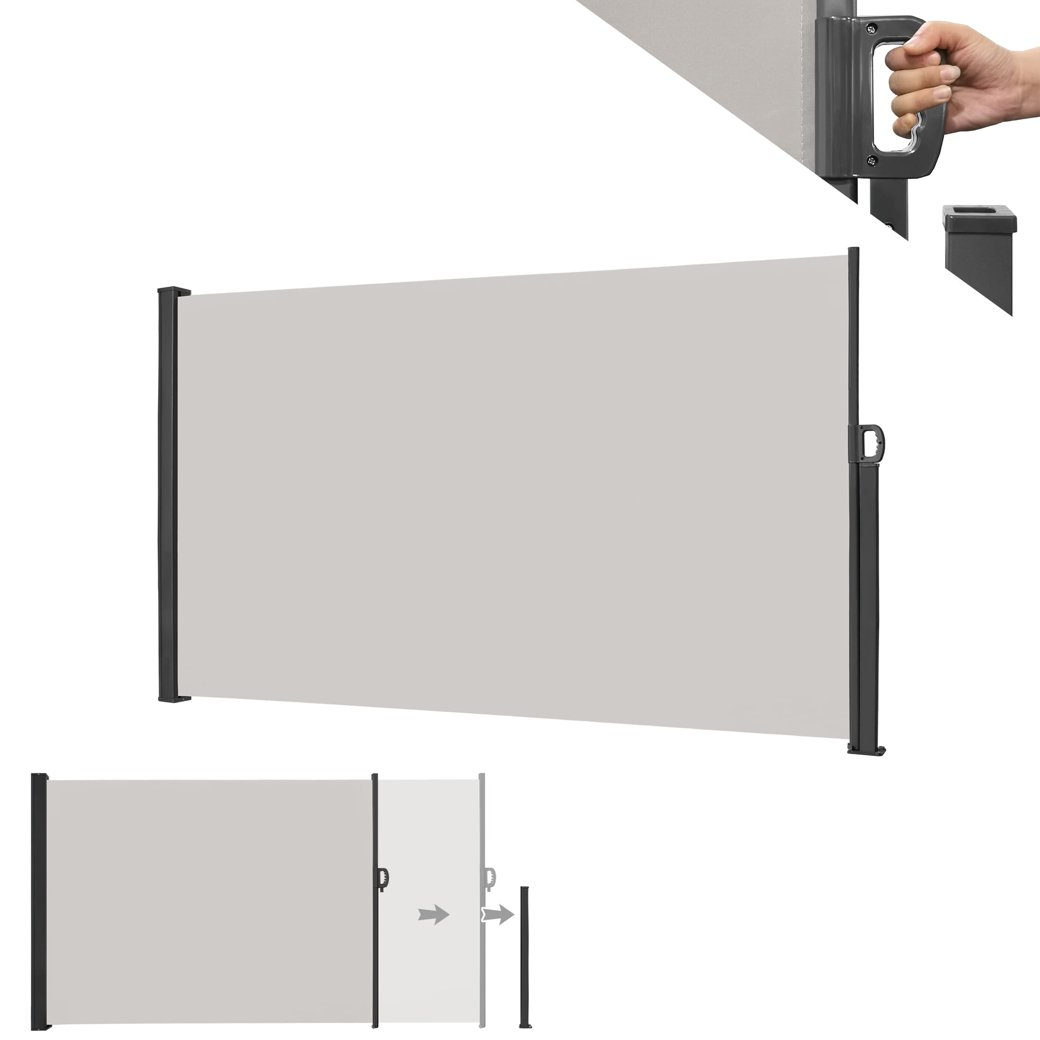 MAYTIIMO Toldo lateral extensible, protección solar para balcón, terraza, jardín, opaco, protección contra el viento, estor lateral, 180 x 300 cm, gris