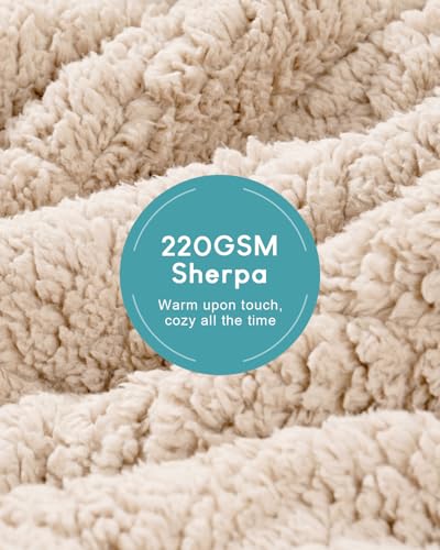 Image of Cottonblue Jacquard Weighted Blanket 15 lbs for Adults Queen Size, Ultra Soft Sherpa Fleece Blanket for Relax and Sleep, Cozy Comfort Heavy Bed Blankets with Glass Beads, 60x80 Inches, Beige