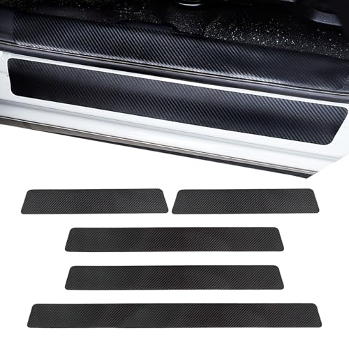 5 Piece Car Door Sill Protector Strips Set, Black Carbon Fiber Anti-Scratch Stickers Lasting and Waterproof Bumper and Trunk Kick Plate Guards Easy to Install Universal Fit for Car SUV Truck