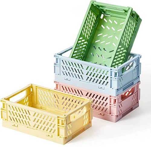 WATINC 4 Stück Klappkisten Set Klappkiste Plastik Klappkorb Faltbare Aufbewahrungskorb Mini Körbe Kunststoff Faltbox Aufbewahrungskiste Zusammenklappbarer Stapelbehälter Organizer für Badezimmer Cover