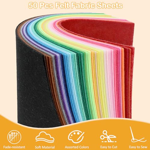 image for KaKaPops Thin Felt Fabric Sheets, Assorted Colors Stiff Felt Sheets fo