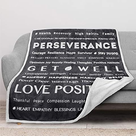 PAVILIA Healing Blanket, Get Well Soon Gift Blanket for Women, Men | Warm Hugs Inspirational Gift, Soft Sherpa Fleece Throw with Positive Energy, Comfort, Love for Recovery (50x60, Grey Charcoal) Cover