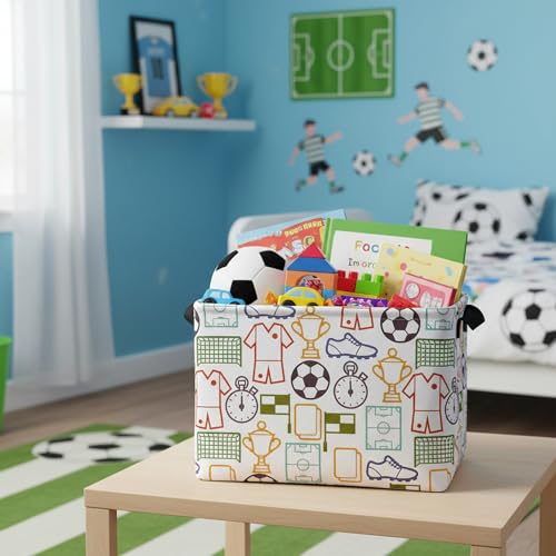 Image of Rectangular Storage Baskets Waterproof Collapsible Toy Bins with Handles Shelf Organizer Box (Green Soccer)