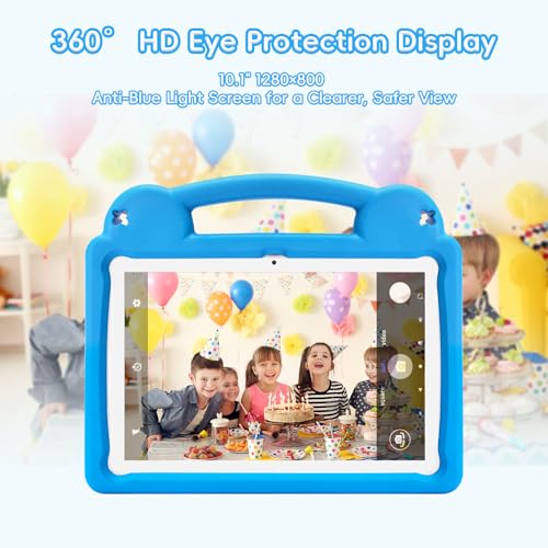Image of Kids Tablet, 10.1 Inch Android Tablet for Kids, A523 Octa-Core, 8GB+64GB, 5000mAh Battery with Blue EVA Case, Wi-Fi 6 (2.4GHz & 5GHz), Parental Control, GMS