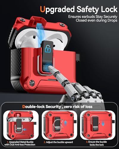Image of Dual Safety Lock for AirPods 4 Case 2024, Compatible with MagSafe - Designed with Automatic Switch and Phone Stand, Includes a Cleaner & Keychain - Rugged Tough Hard Shell for Apple AirPods 4