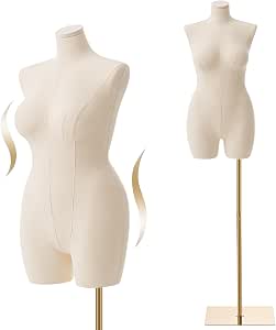 AceOrbit Female Dress Form Mannequin Adjustable Height 57-79 Inches Plus Size Sewing Manikin Torso with Linen Fabric Body and Metal Stand