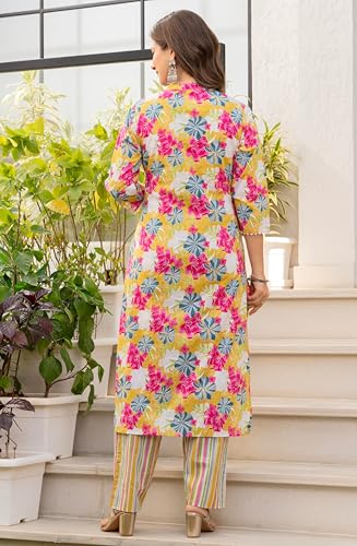 Image of Amayra Women's Pure Cotton Straight Kurta Set with Palazzo Pants & Dupatta|Ethnic wear|Kurti Suit Set for Women