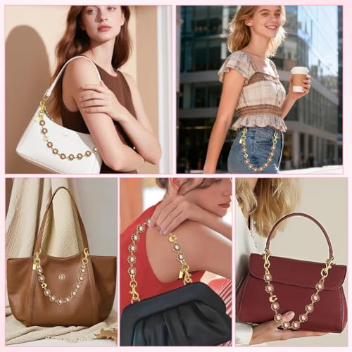 Image of SANNIDHI Bag Chain Charms Pink Floral Rhinestone Purse Chains Sparkling Gold Link Bag Chains for Handbags Metal Wallet Chain Charms for Women Girls