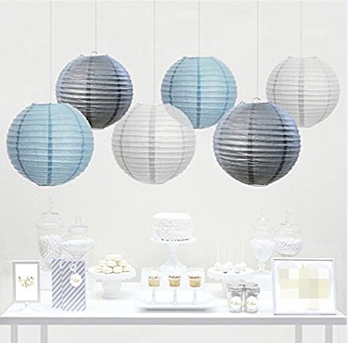 Lot de 6 abats-jours en papier ronds, assortiment bleu ciel, 20,3 cm, idéaux pour les mariages, anniversaires, fêtes prénatales et décorer