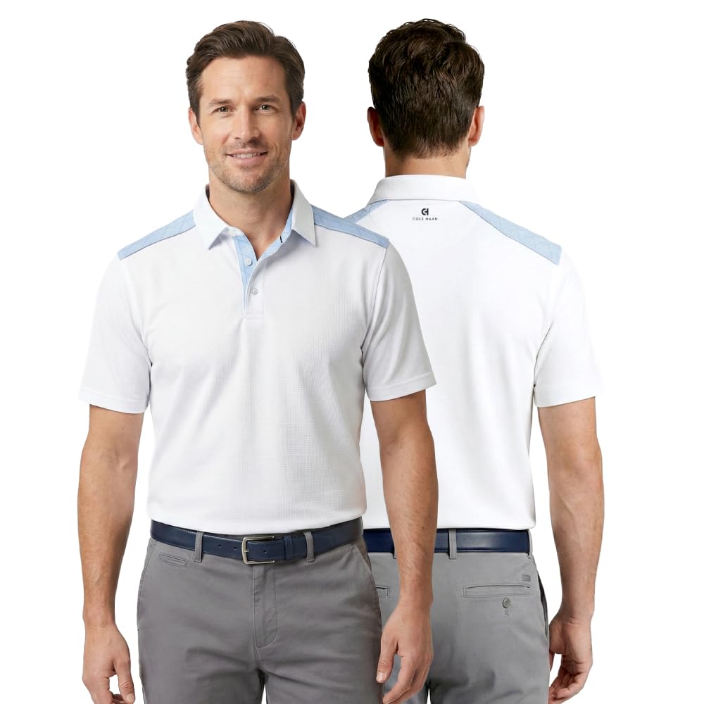 Cole Haan Skyweave Golf Polo Shirts for Men Innovative Jersey Knit with Moisture Management Peached Finish Crisp Collar