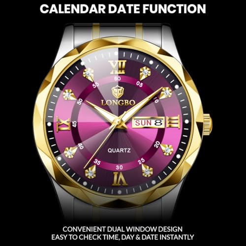 Image of LONGBO Zenith Diamond Analog Watch for Men Business Stainless Steel Watches Luxury Men's Wristwatch | Birthday Gift for Men | Gift for Husband | Gift for Brother